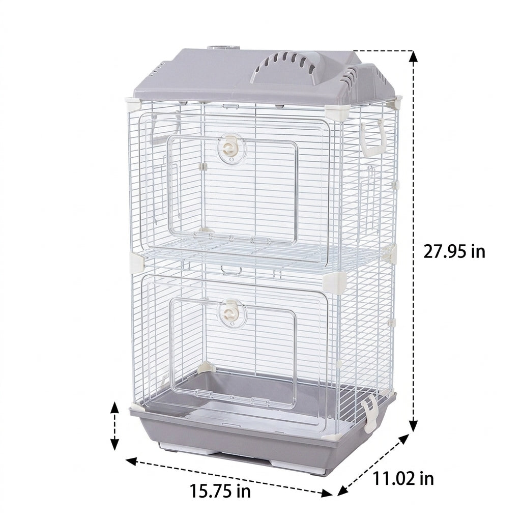 Bird Cage with Acrylic Bird Habitat Panels, Indoor Pet Bird Cage in Wire Metal, Wide Enclosure for Finch Canary Cockatiel and Small Birds