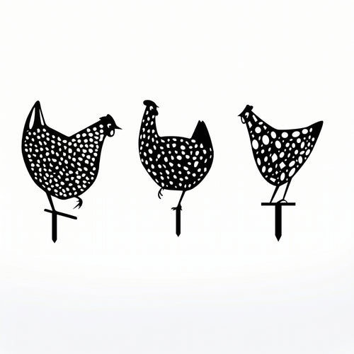3 Pieces Perforated Chicken Cutout Stakes Outdoor Black Metal Garden Stake Weather Resistant for Lawn