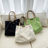 2025 New Large Capacity Canvas Tote Bag with Letter Embroidery, Green/Black/Beige