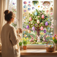 Easter Egg Window Decoration Easter Window Clings Removable PVC Sticker Sheet for Home, Window, Walls, Classroom