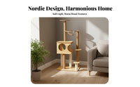 Solid Wood Cat Tree Space-Saving Cat Climbing Frame All-in-Single Sisal Scratching Post Tree Sturdy Construction for Cats, Kittens, Indoors, Indoor, Living Room, Bedroom