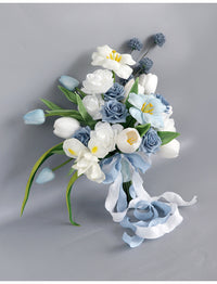 Vintage Gray-Blue Rose and Tulip Wedding Bouquet for Bride Photo Shoot
