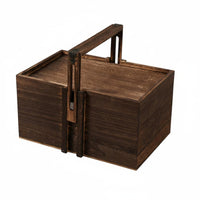 Handled Wooden Box Reusable Wooden Gift Box Burr Finish Packaging for Festivals