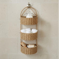 Tiered Wall Basket Space-Saving Faux Rattan Hanging Organizer Breathable Wall-Mounted Mounted Organizer for Kitchen, Washroom