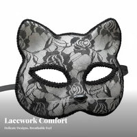 Mysterious Look Lace Feline Half-Mask Design Lace Feline Eye Mask Easy to Wear Costume Accessory Lightweight and Comfortable for Cosplayers, Adults, Party-Goers, Halloween, Cosplay Events, Photoshoots, Masquerade Balls