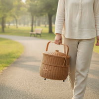 Picnic Basket with Lid Artisanal Wicker Basket with Handle Decorative