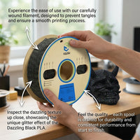 Glitter PLA Filament for Printer, Black Material 1.75mm Diameter, 1kg Spool for Hobbyists and Crafts, Shiny Sparkle for Decorative, Twinkling Effect