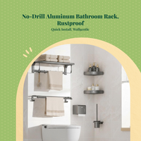 Bathroom Towel Rack, Wall-Mounted Aluminum Alloy Organizer, Grey, No-Drill Installation, Toilet Brush Set