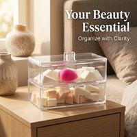 Cosmetic Storage Box Organizer, Clear Acrylic Double Layer with Lid, Bedroom Vanity Table, Makeup Brush with