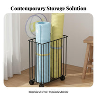 Exercise Mat Holder Cart With Wheels Exercise Mat Storage Rack Space-Saving Design Rolling Home Gym Organizer for Fitness Lovers, Playroom