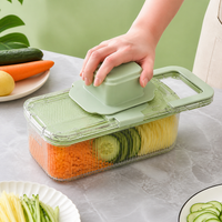 Green PET Food Chopper, Multi-Function Vegetable Chopper with Handle, Stainless Steel Mandoline for Salads & Stir-fries, 8×12.5×29.5cm