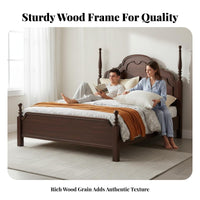 Slatted Panel Bed sturdy Wood Construction Planked Headboard Frame Retro design Bedroom Furniture for partners, Homeowners, Apartment, Guest Room