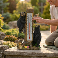 Bear Thermometer Statue Resin Creature Garden Thermometer Easy to Read for Patio