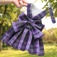 Dog Harness and Leash Set with Cat Harness and Leash, Deep Violet Plaid Polyester Dress for Small Medium Dogs Cats, Non-Retractable Leash Set