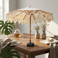 Fringed Parasol Woven Fringe Round Parasol Umbrella Pointed Finial Outdoor Shade