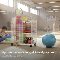 With Wheels Mind-Body Practice Mat Storage Rack Space Saving Home Gym Storage Cart Large Capacity Rolling Sports Equipment Holder Heavy Duty