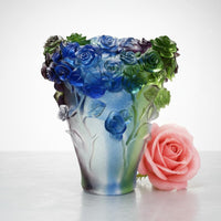 Handmade Liuli Crystal Vase Luxury Gift Colored Glaze Blossom Vase Eye-Catching Sculpted Flower Art Glass Ancient Craftsmanship for Living Room, Hotel Lobby, Office, Wedding