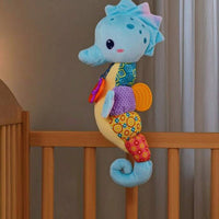 Soft Seahorse Sensory Toy Interactive Musical Seahorse Tactile Baby Rattle with Crinkle Paper Textured for Babies, Infants, Newborns, Stroller, Crib, Car Seat