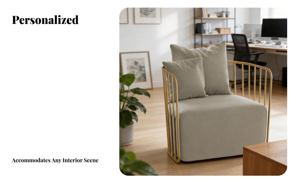 Light Luxury Design Gold Wireframe Furniture Set Nordic Design Reception Seating Minimalist Aesthetic Lounge Suite Thickened Cushions for Homeowners, Interior Designers, Business Owners, Studio, Living Room