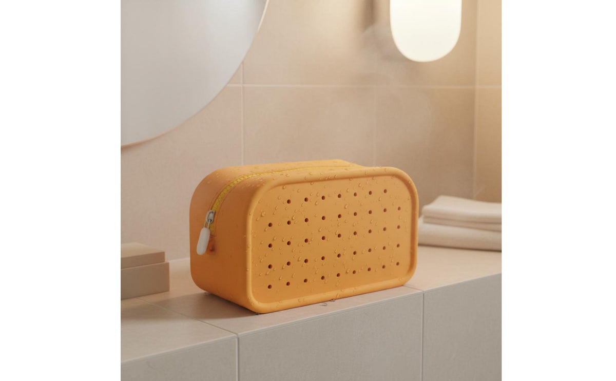 Macaron Colors Silicone Cosmetic Bag Easy to Clean Silicone Makeup Bag Lightweight Waterproof Cosmetic Organizer Soft & Flexible for Travelers, Women, Girls, Bathroom, Beach, Gym