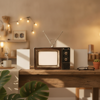 Retro TV Ornament Distressed Finish Vintage Television Decor Brown and Black