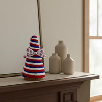 Independence Day Cone Tree Handmade Independence Day Tabletop Decor Rustic Wood Base Yarn Wrapped Cone Decoration for Tiered Tray, Mantel, Shelf