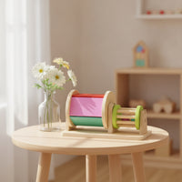 Colorful Wooden Toy with Rotating Drums Educational Wooden Rotating Drum Vibrant Rotating Drum Toy Tabletop for Preschoolers