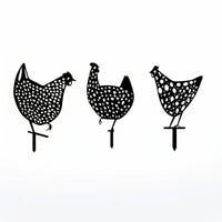 3 Pieces Perforated Chicken Cutout Stakes Outdoor Black Metal Garden Stake Weather Resistant for Lawn