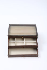Walnut Wood Grain Jewelry Storage Box, 3 Layers, Large Size
