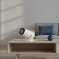 Compact Cylindrical Projection Device with Stand Stereo Sound Tabletop Projection Device with Auto Focus Image Alignment Correction Wireless for Movie Lovers