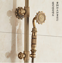 European-Style Antique Carved Shower Set, Brass, Wall-Mounted, Rain Shower