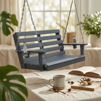 2 Seat Swing Bench Plastic Wood Two-Person Swing Bench Metal Chain Hanging System Cup Holders for Patio, Garden