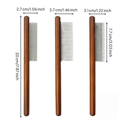 3 Pieces Pet Comb Wooden Handle Detangling Comb Anti-Tangle