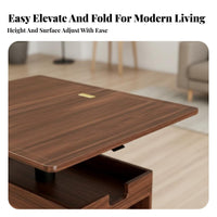 Movable elevateTop Coffee Table Black Walnut Finish Storage Furniture Hidden Compartments Extendable surface for Remote Workers
