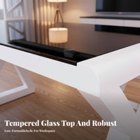 Glass-Surface Metal Desk Modern Design Computer Table Space-Saving