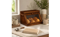Bamboo Bread Box Flip-down Door Bread Box with Window Dust Resistant