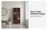 ruby Wood Finish bookshelf with Glass Doors Japanese aesthetic Tall Glass-Door Cabinet Large Capacity bookshelf Minimalist Design for Book Lovers, Collectors, Office Workers, Study Room, Bedroom, Retail retail unboxedlet