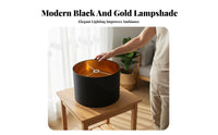 Two-Tone Color Black and Gold Lampshade Minimalist Design Black Textile Lamp Shade Replacement Part Drum Lampshade Modern Design for DIY Enthusiasts, Interior Designers, Homeowners, Bedroom, Living Room, Study, Office