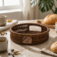 3 Pieces Oval Woven Tray Raised Rim Handwoven Serving Basket Decorative