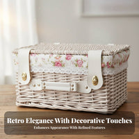 2 Pieces Lidded Wicker Basket Rustic Design Picnic Hamper Multi-Purpose for Home