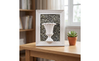 Resin Decorative Frame Freestanding Frame with Flower-Pot Motif Classical Urn Relief Plaque for Entryway Console, Bookshelf, Side Table