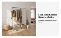 Multi-Functional Standing Valet with Mirror Multifunctional Storage no-coststanding Valet Space-Saving Design Garment Stand Easy Assembly for Apartment Dwellers, Professionals, Bedroom, Entryway, changing area, Small areas