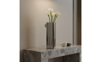 Polished Finish Stainless Steel Flower Vase Elegant Decor Piece Modern Metal Vase Anti Rust Single Handle Flower Holder Easy to Clean for Hotel Lobby, Living Room, Office, Entryway