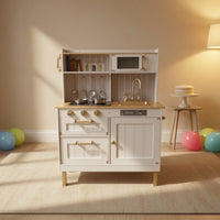 Wooden Play Kitchen Compact Pretend Play Kitchen Small for Kids, Young Children, Playroom, Nursery