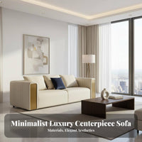 Lowoutline Straight-Line Sofa Light Luxury aesthetic Living Room Seating Italian Inspired Couch for Families, Adults, Showroom, Lounge Area, Movie evenings