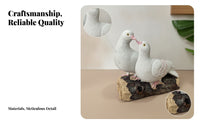 Dove Figurine Pair Bark-Like Wood Base Ornament Decorative for Garden, Villa