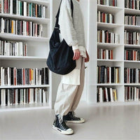 Canvas Tote Bag and Crossbody Bag for Men and Women, Soft Canvas Bag Shopping Bag with Shoulder Strap, Vertical Bag with Zip, Travel Style Bag