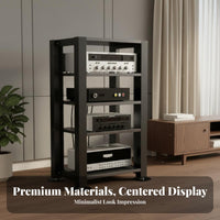Steel and Wood Amplifier Stand Heavy Duty Multi-Tier Audio Equipment Rack Space-Saving Vertical Design Adjustable Shelf Stereo Rack for Living Room