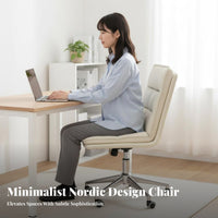 Armless Rolling Chair with Ribbed Back Height Adjustable for Study Room, Bedroom