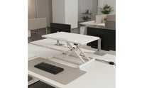 Two-tierTier Design Height Adjustable Desktop Workstation Spacious Work Surface Adjustable Sit-Stand Desk Riser Non-Slip Base Standing Desk Platform with Keyboard Tray Built-in Device Slot for Telecommuting Workers